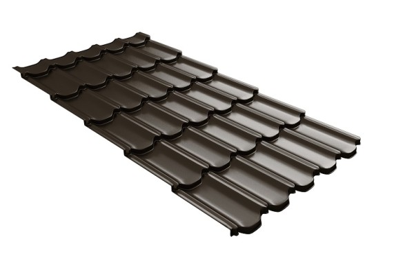 Металлочерепица квинта плюс с 3D резом 0,5 GreenСoat Pural Matt RR 32 темно-коричневый (RAL 8019 серо-коричневый) купить в Адлере