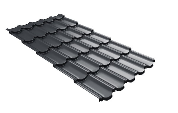 Металлочерепица квинта плюс с 3D резом 0,5 Satin Мatt RAL 7024 мокрый асфальт купить в Адлере